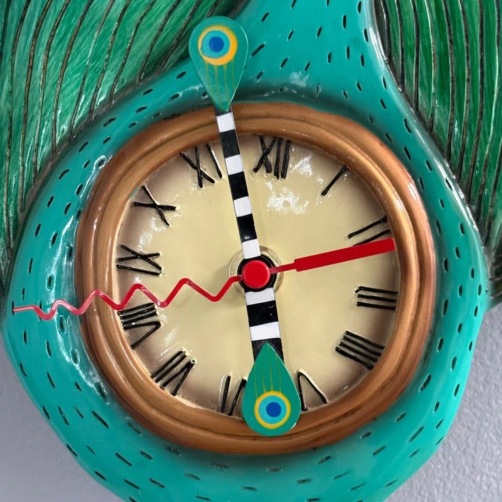 Allen Designs Peacock Pendulum Wall Clock Whimsical Teal Resin Bird Timepiece